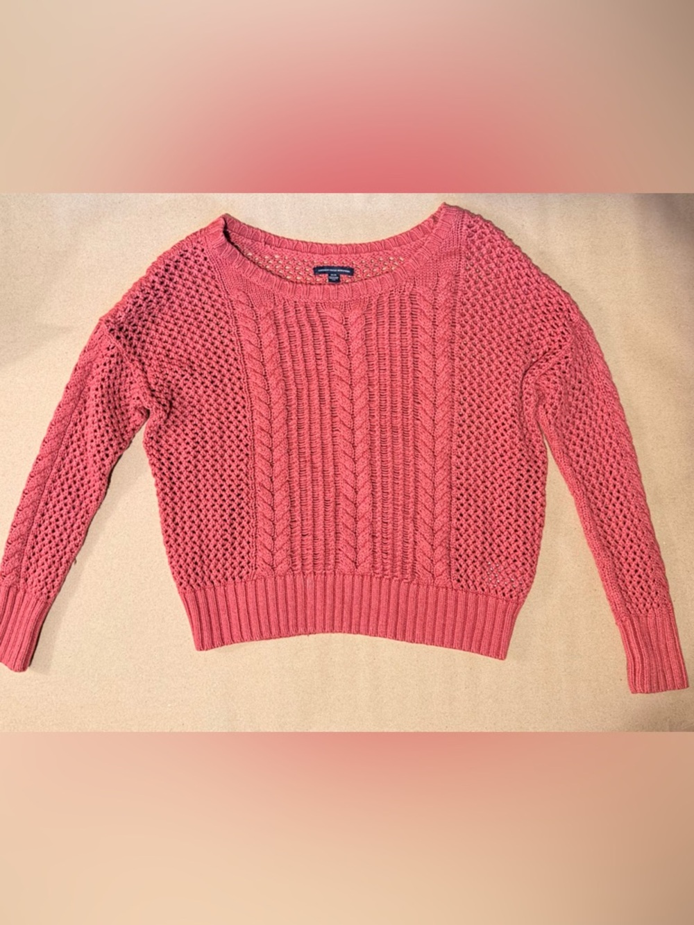 American Eagle Outfitters Coral Cable Knit Crewneck Sweater